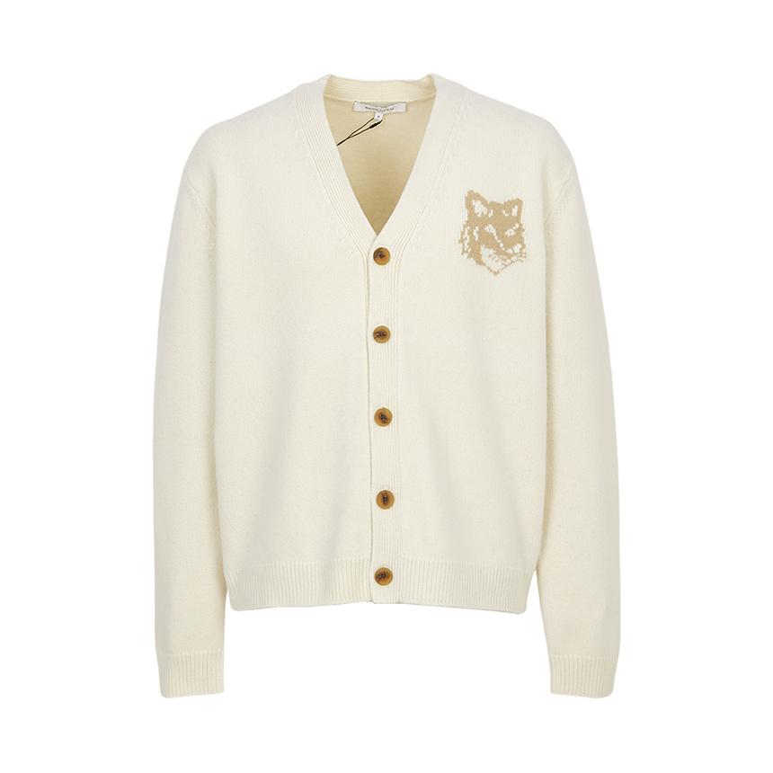 Maison Kitsune Fox Head Intarsia Wool Cardigan Men Gray PM00509 KM0329 0395