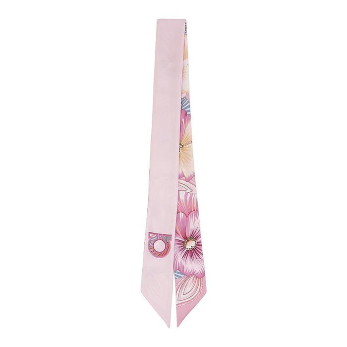 Ferragamo Brezza Print Silk Twilly Scarf Rosa Beige Women