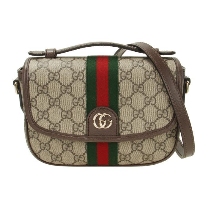 GUCCI Ophidia Small Top Handle Tote Bag Beige Brown Canvas Leather
