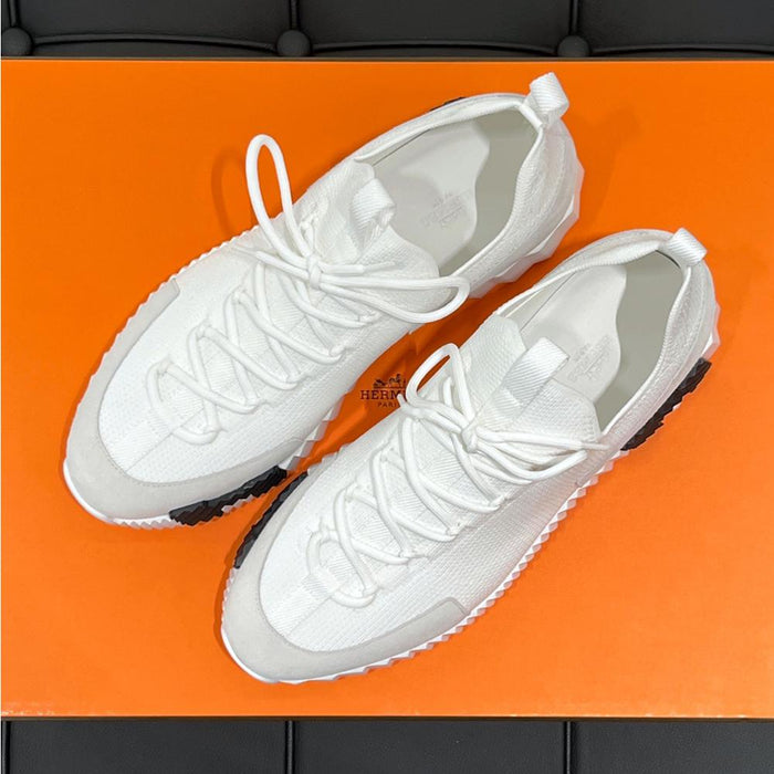 HERMES Men’s Lift Slip-On Sneakers Knit Calfskin White H Black