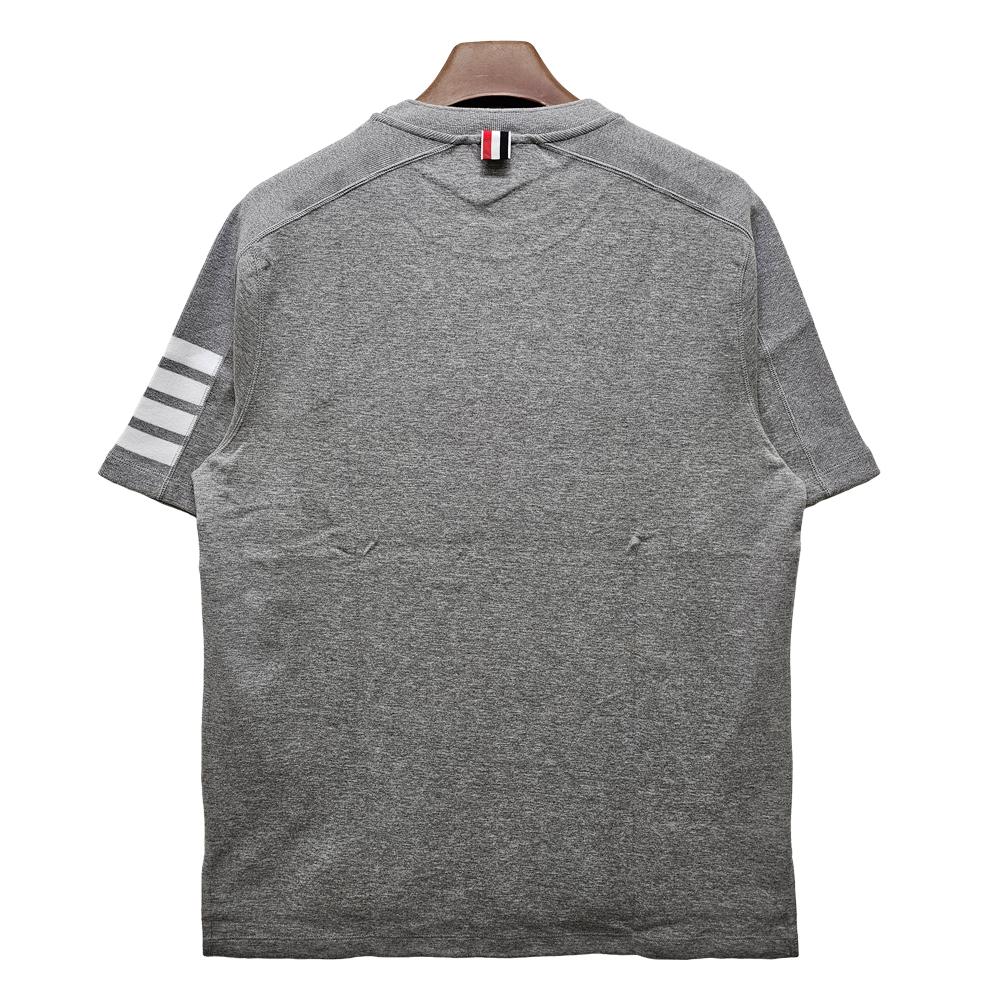 THOM BROWNE Diagonal Stripe Milano Cotton Short Sleeve T-Shirt Gray