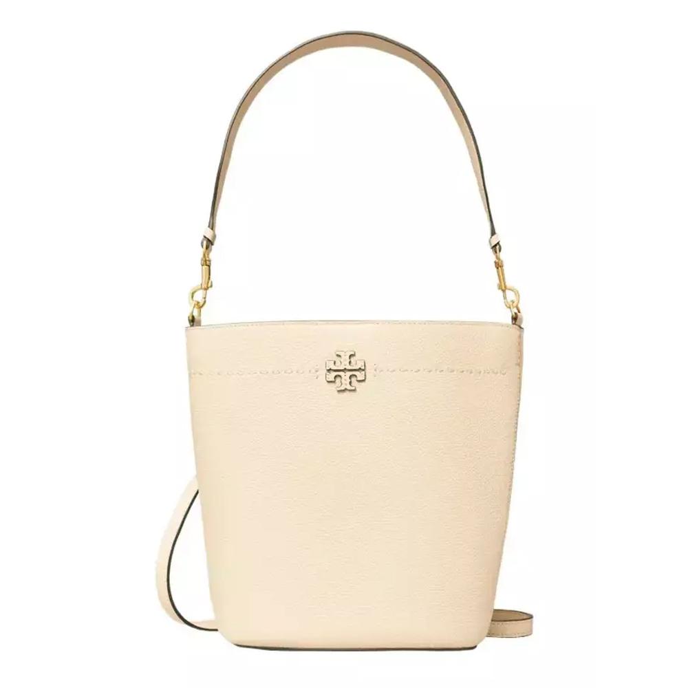 Tory Burch Logo McGraw Shoulder Bucket Bag Brie Yellow Leather