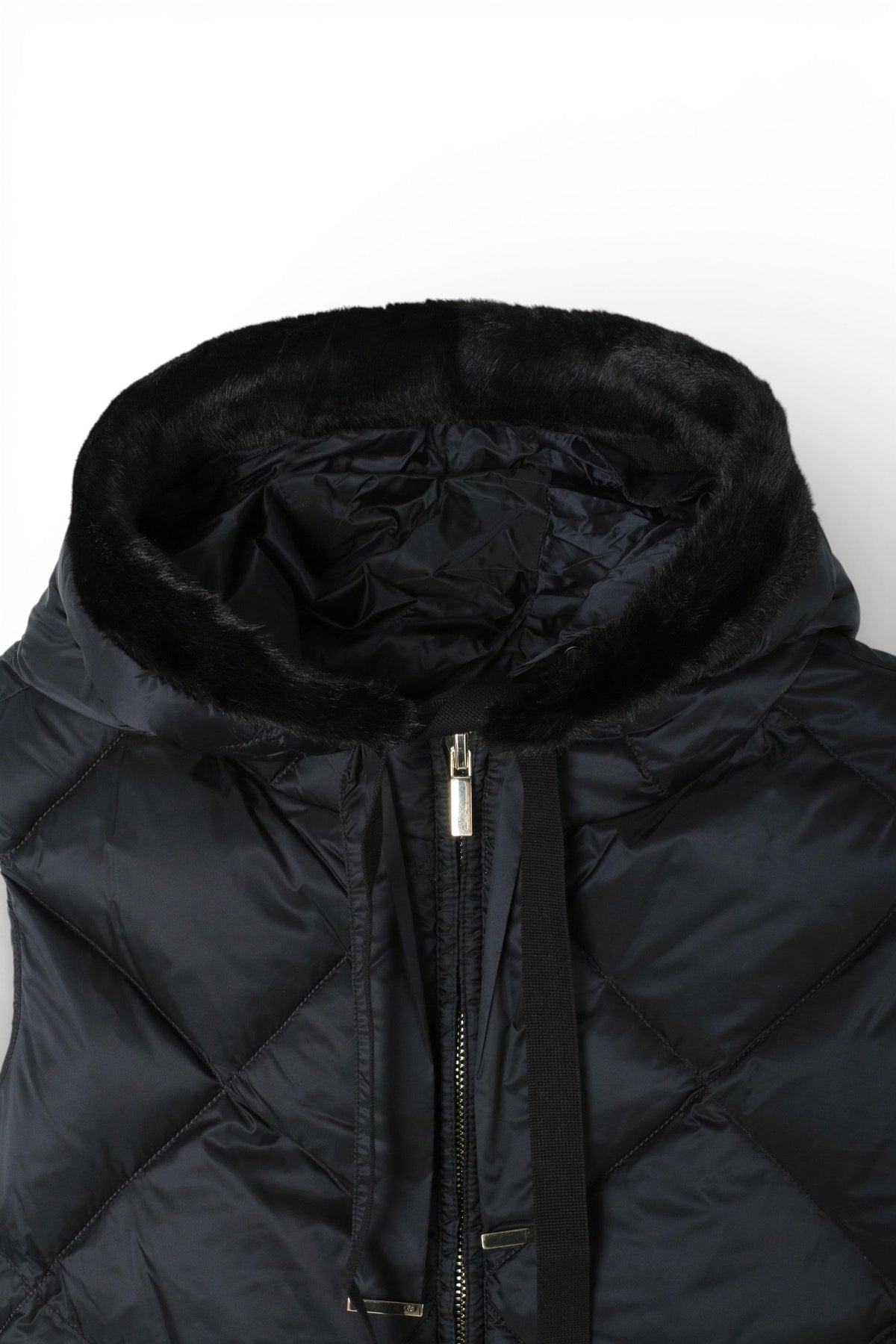 Max Mara Cube Mirage Faux Fur Hood Trim Black Scarf