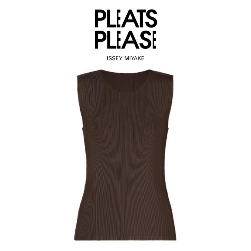 PLEATS PLEASE Mist Dark Brown Sleeveless Tank Top FK29147