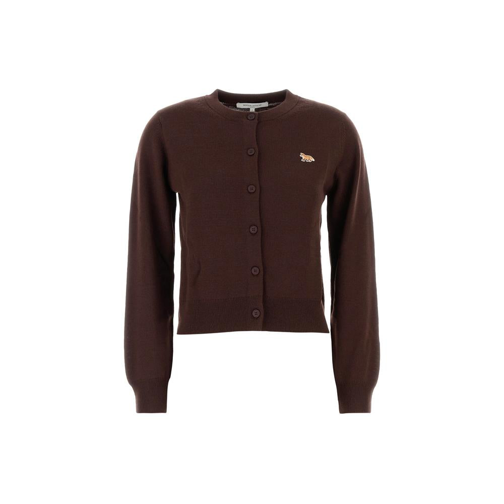 Maison Kitsune Dark Wood Baby Fox Patch Merino Wool Cardigan