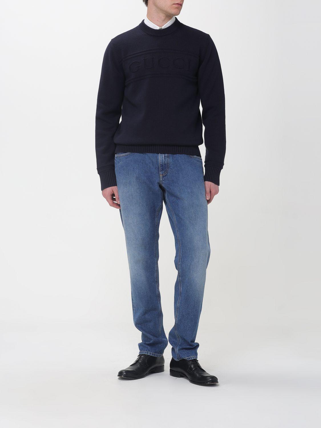 GUCCI Blue Wool Round Neck Knit Sweater for Men