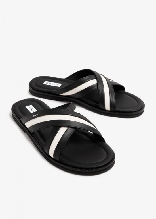 BALLY Leather Mule Slippers Black Men's Slides MSS03 YVT012 I901