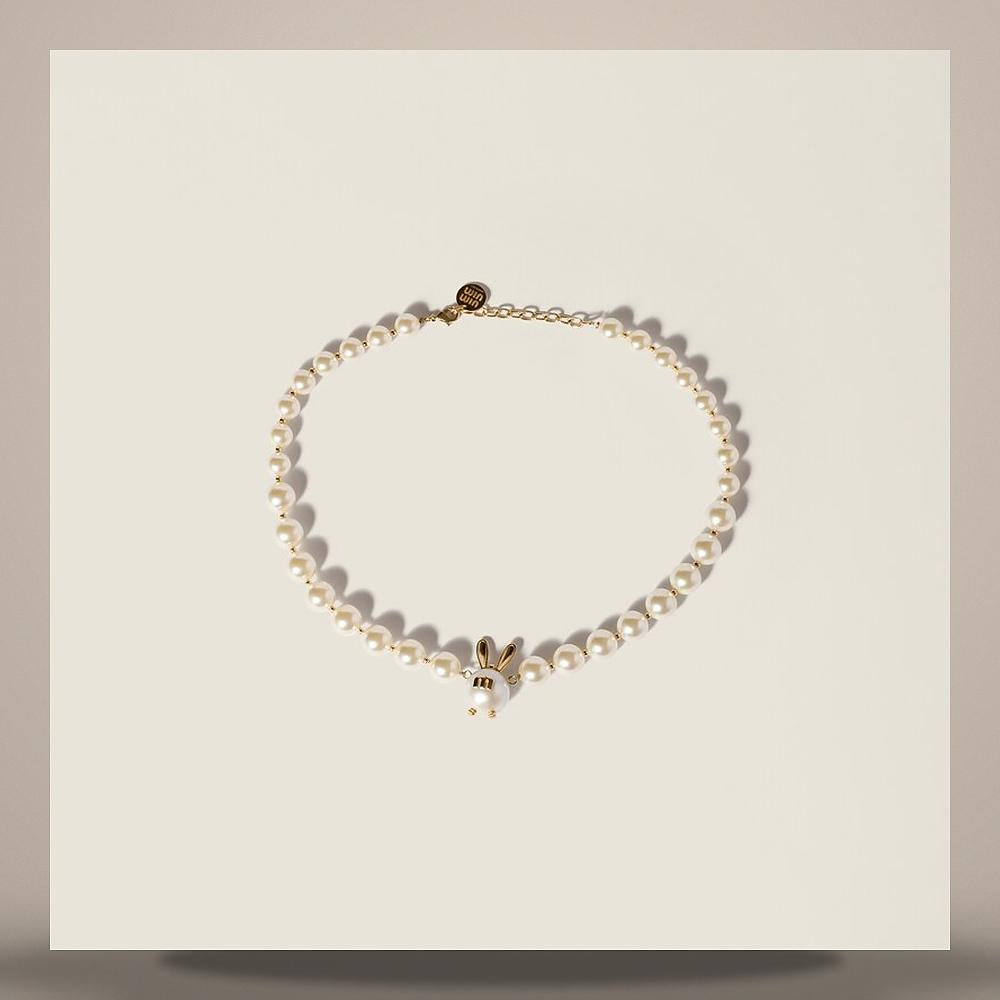 Miu Miu Metal and Pearl Necklace 5IC348 2G9O F0SAJ