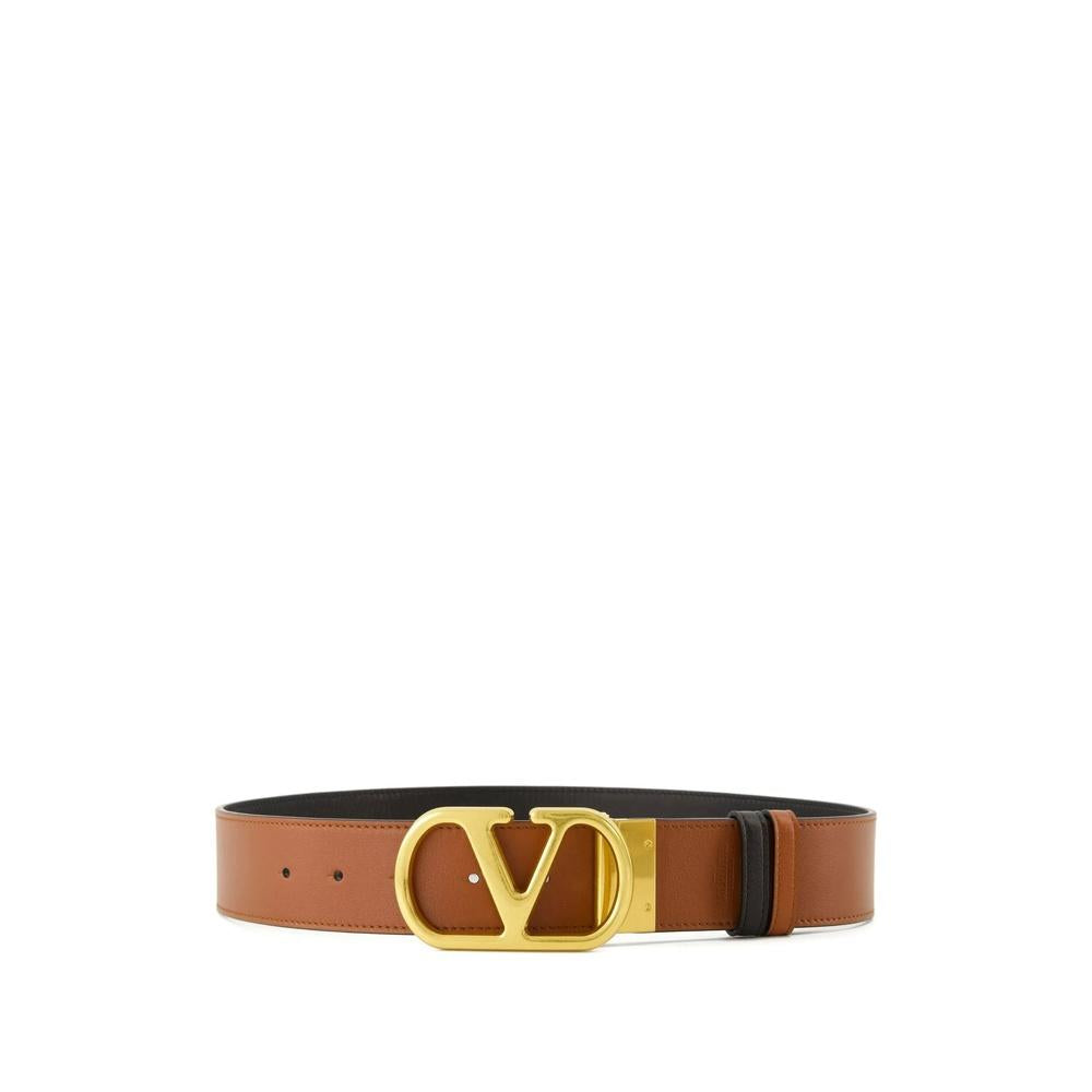 VALENTINO V Logo Reversible Leather Belt Women’s Ivory/Brown
