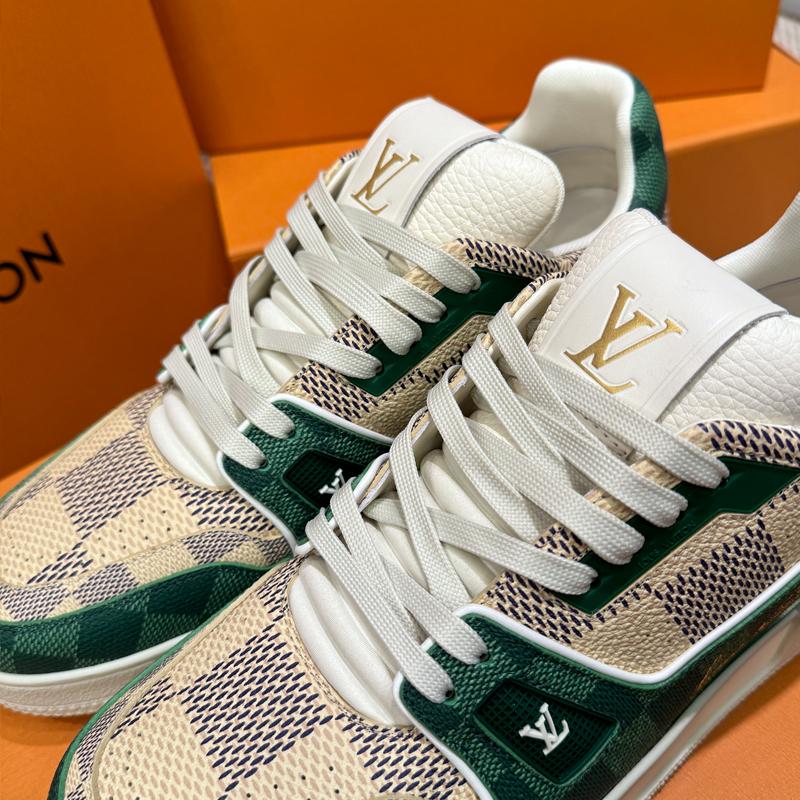 Louis Vuitton Damier Green Calfskin LV Trainer Low-Top Sneakers