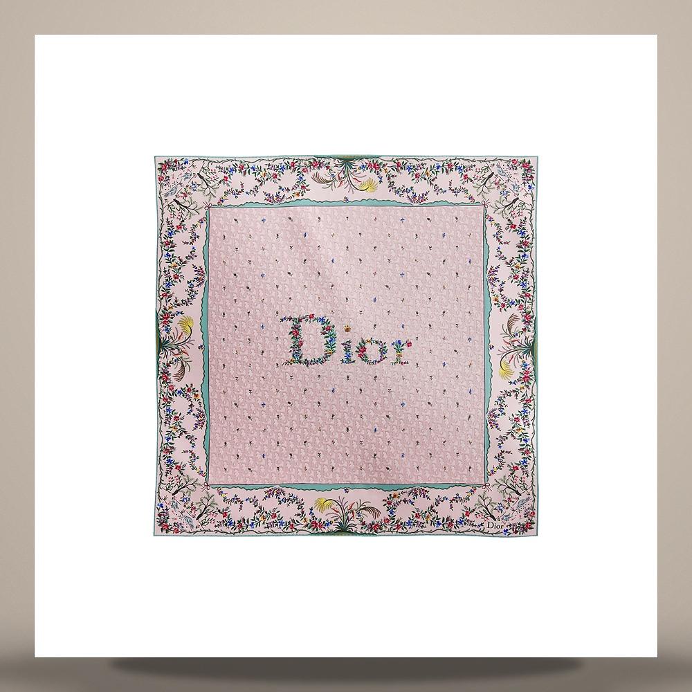 DIOR Amour Revolution Flower Pink Multi Silk Twill 90 Square Scarf