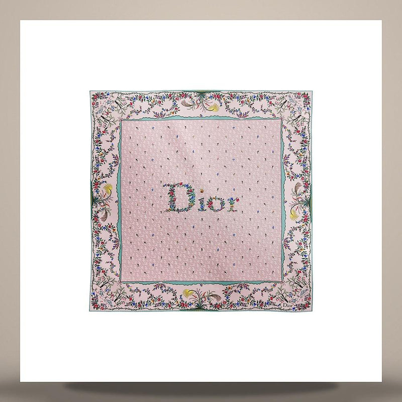 DIOR Amour Revolution Flower Pink Multi Silk Twill 90 Square Scarf