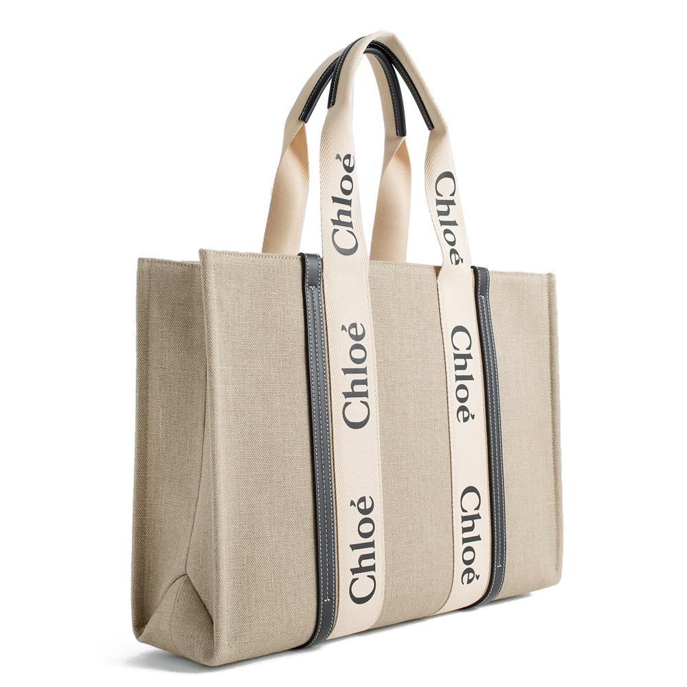 Chloe Woody Large Tote Bag Natural Canvas CHC22AS382I26 91J