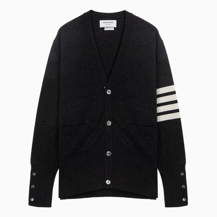 THOM BROWNE Dark Gray Cashmere Armband Stripe Knit Cardigan