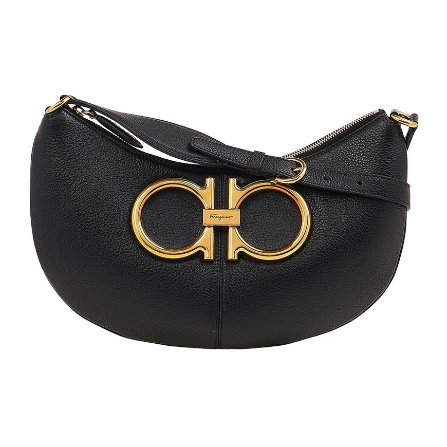 Ferragamo Maxi Gancini Shoulder Bag for Women 21 2885 NERO 0759154
