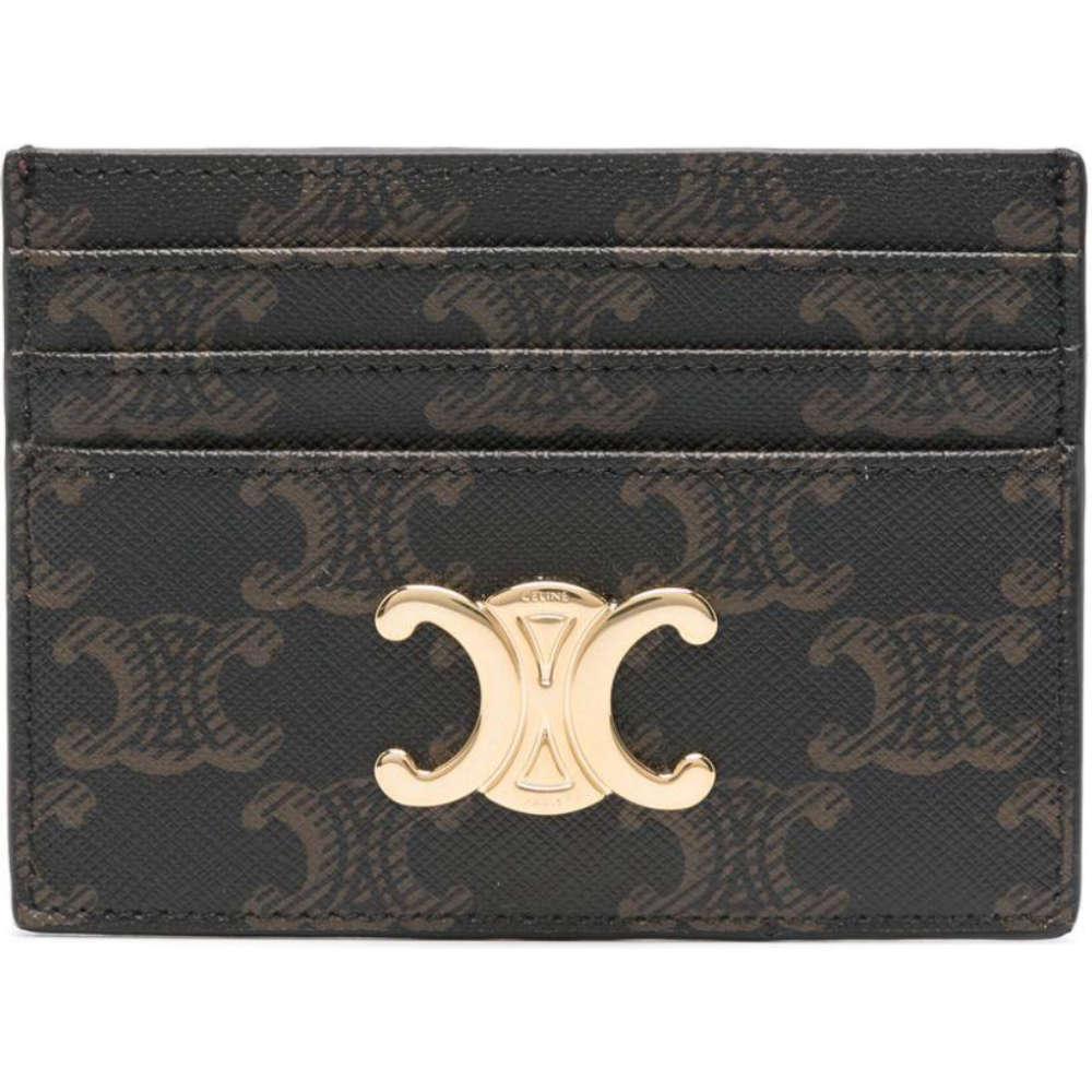CELINE Triomphe Tan Leather Card Holder Wallet for Women