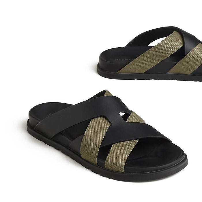 HERMES Men’s Casimir Slippers Khaki Calfskin