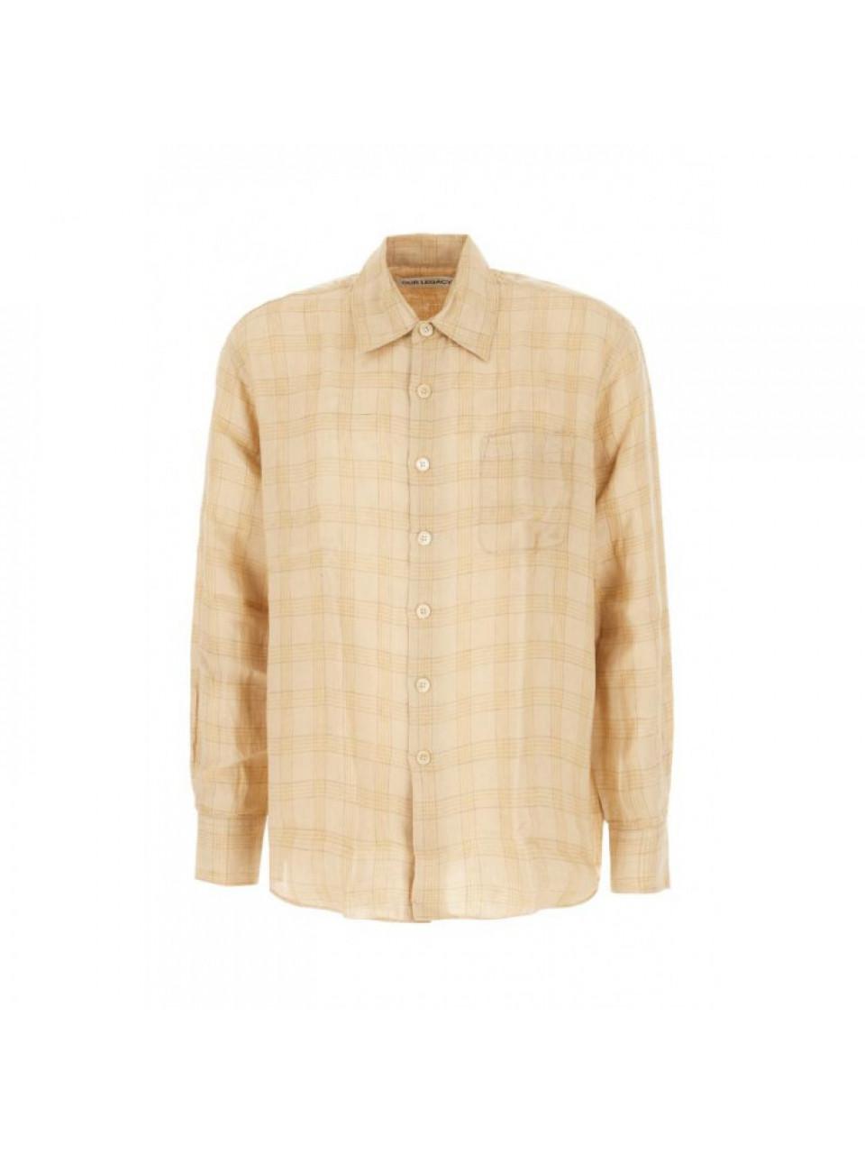 OUR LEGACY Vacay Check Gauze Linen Above Long Sleeve Shirt M2262 AV