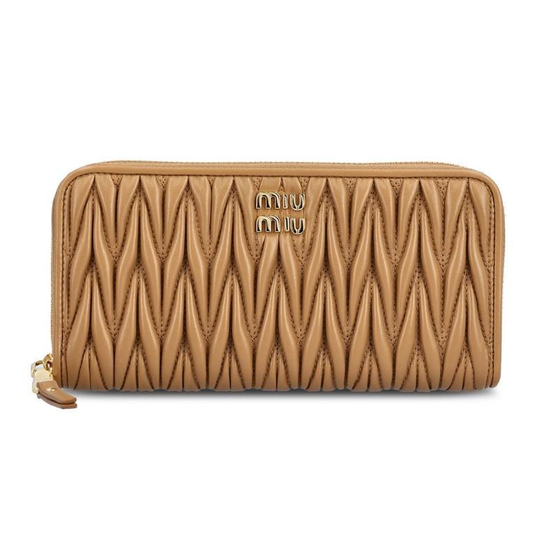 Miu Miu Matelassé Zip-Around Long Wallet Latte Leather