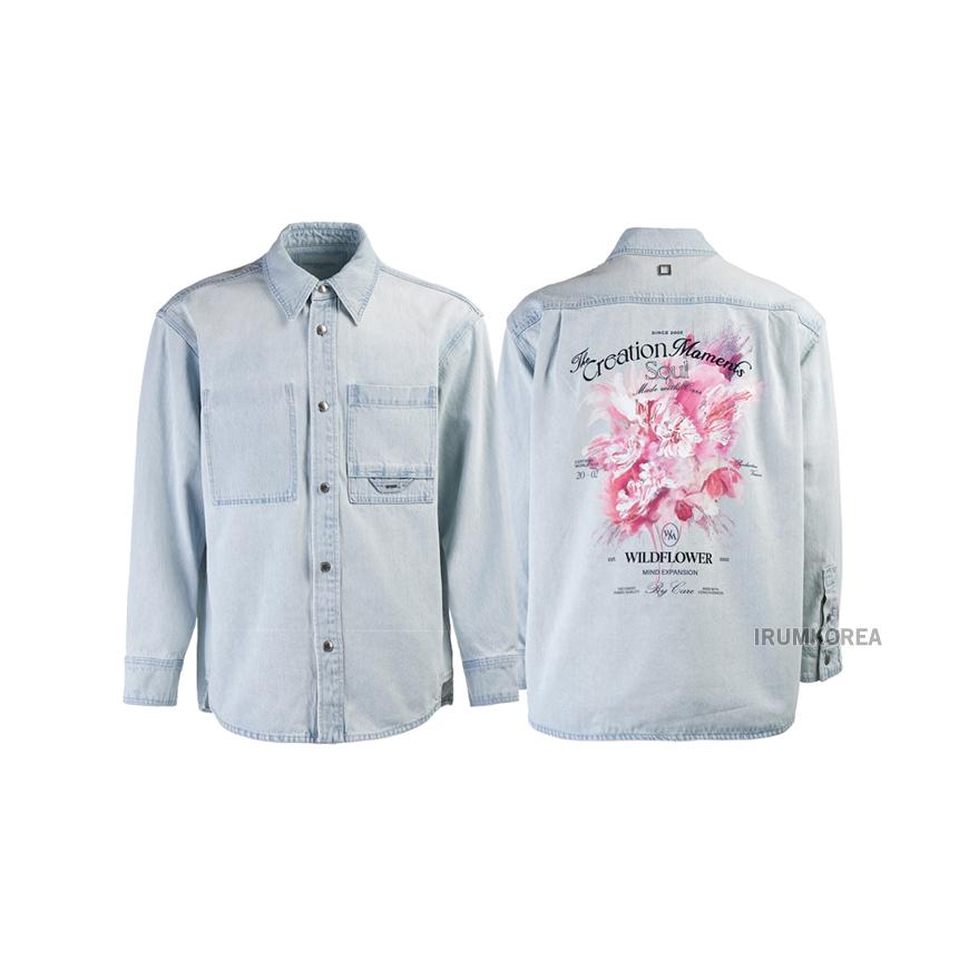 WOOYOUNGMI Men’s Flower Logo Denim Long-Sleeve Shirt