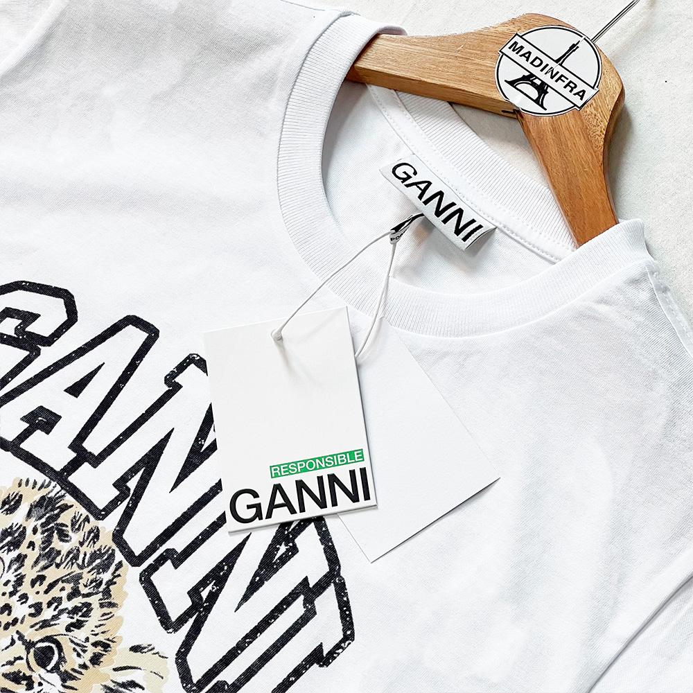 GANNI Tiger Graphic Relaxed Fit Short Sleeve T-Shirt White T4124