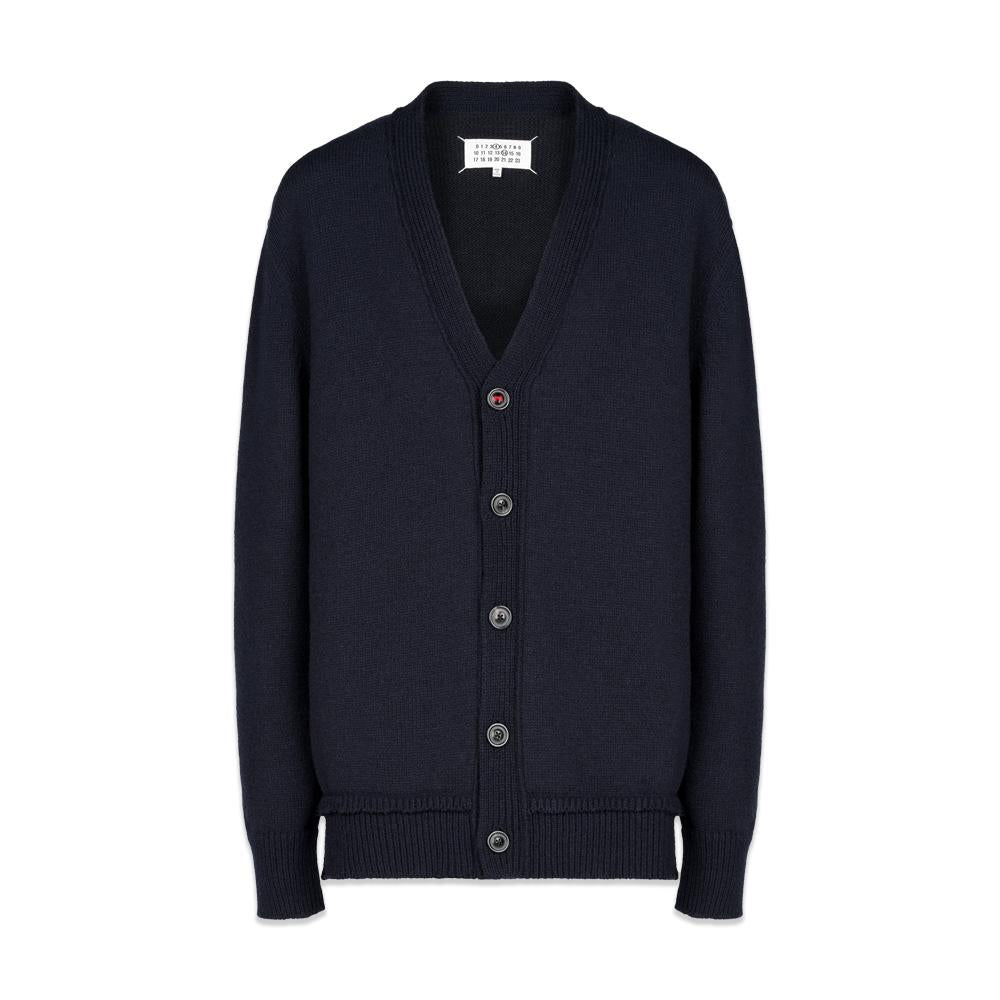 Maison Margiela Stitch Detail Cardigan Navy Wool Men's Knit