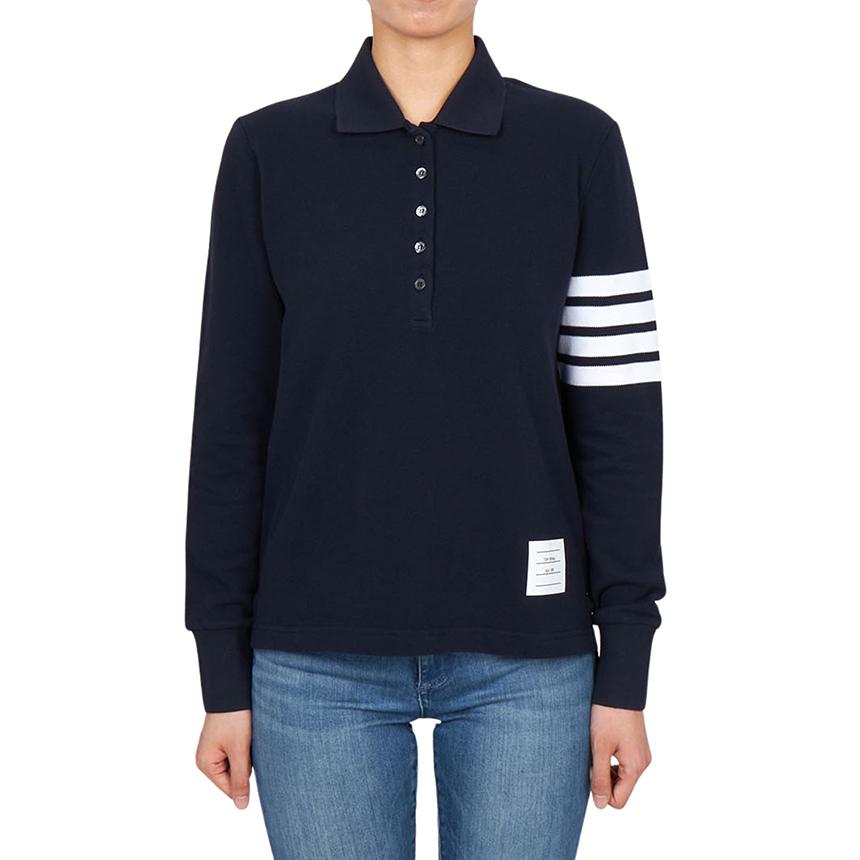 THOM BROWNE Women’s Collared Long Sleeve T-Shirt Navy Cotton