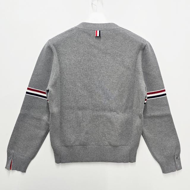 THOM BROWNE Milano Knit Tricolor Armband Cardigan Gray Unisex