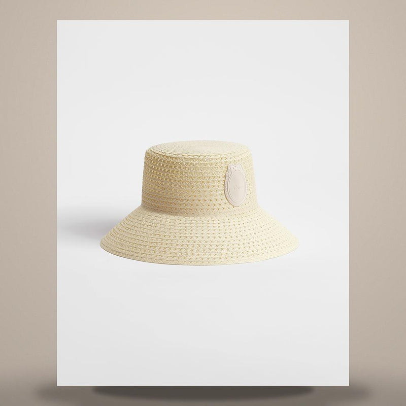 DIOR Ivory Straw Lambskin Wide Brim Bucket Hat CPB09243ESTR C030