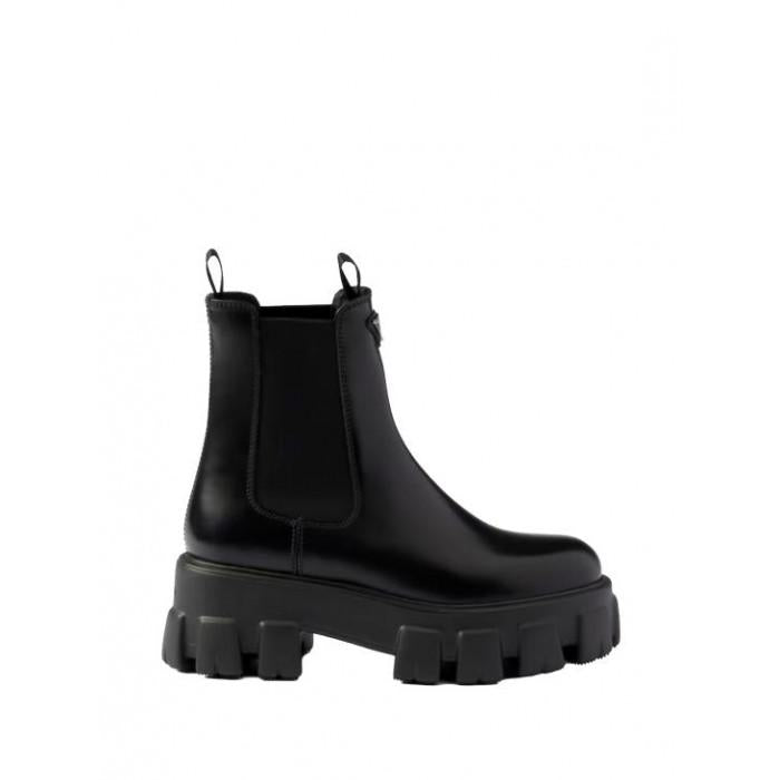 PRADA Monolith Brushed Leather Women's Chelsea Boots Black