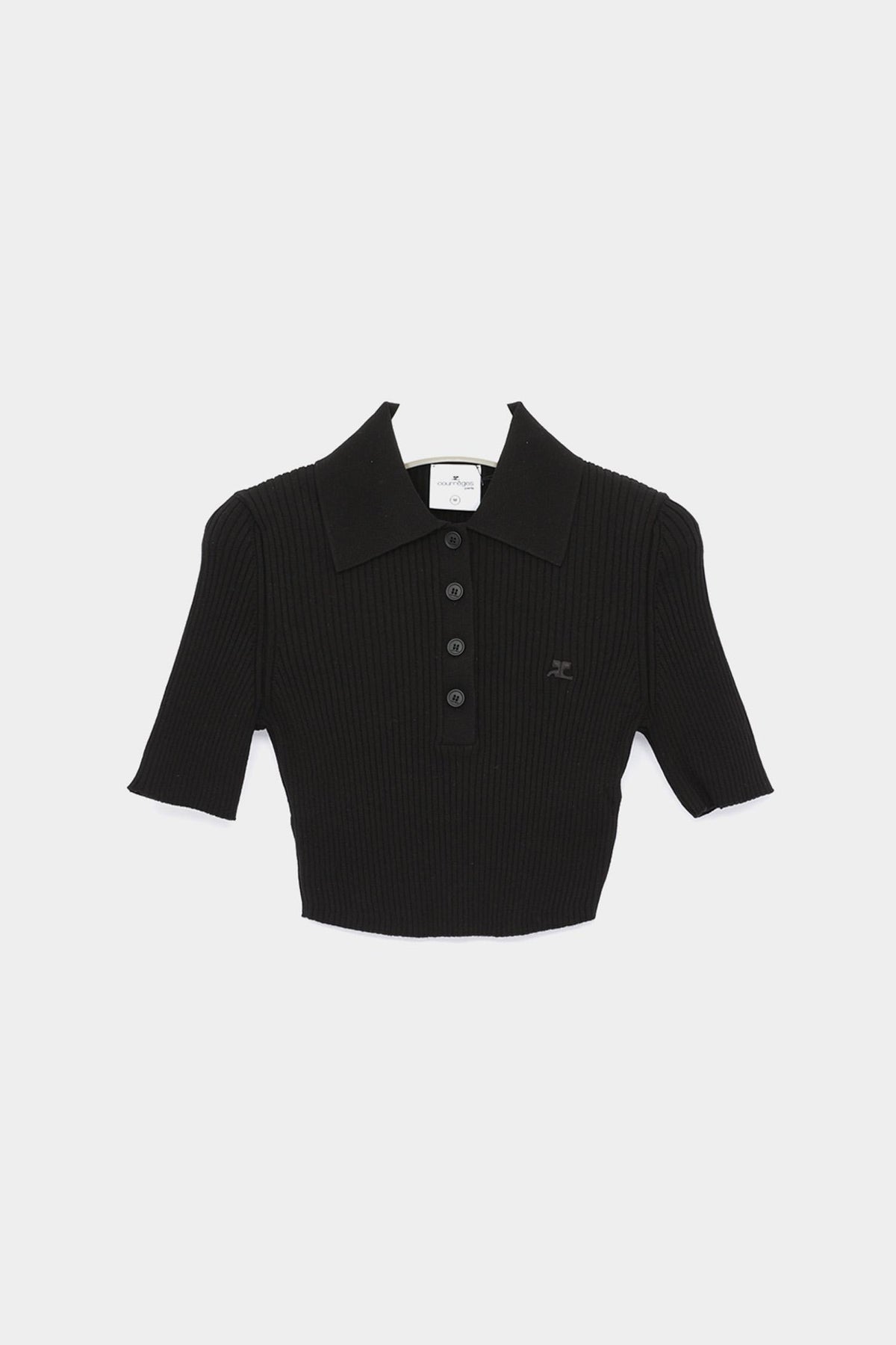 courreges Logo Button Collar Crop Short Sleeve Knit Top 125MP0046FI0001 9999