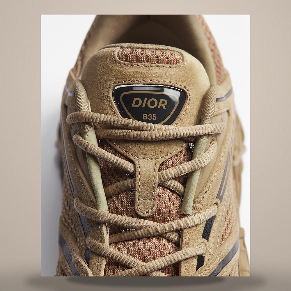 DIOR Beige Suede Calfskin Beige Technical Fabric Red Mesh Low-Top 3SN323AAY H134