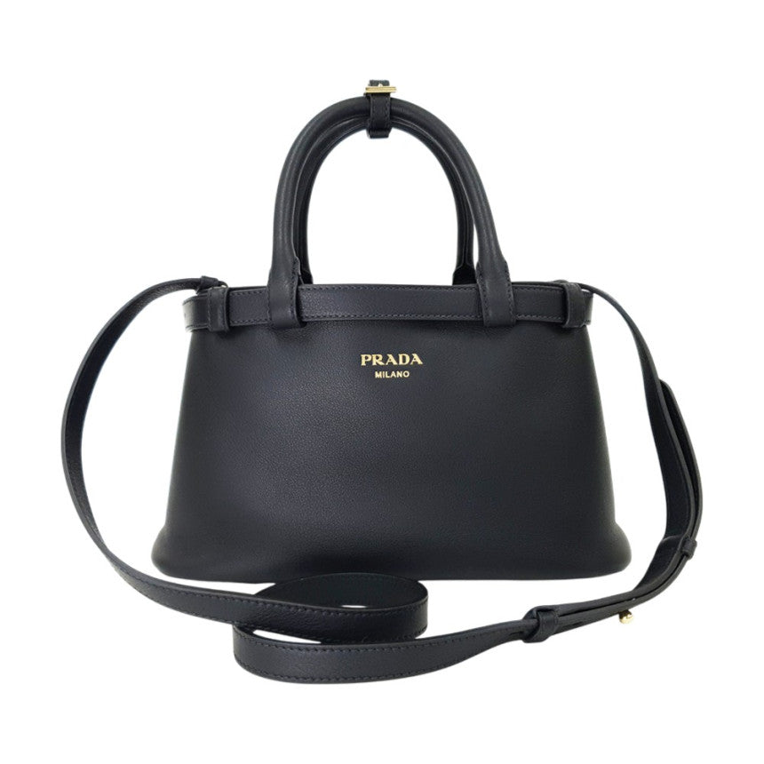 PRADA Double Belt Buckle Small Women’s Tote Shoulder Bag Black