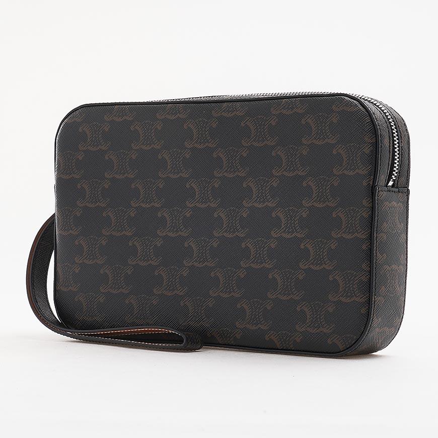 CELINE Triomphe Strap Leather Clutch Bag for Men, Light Gray