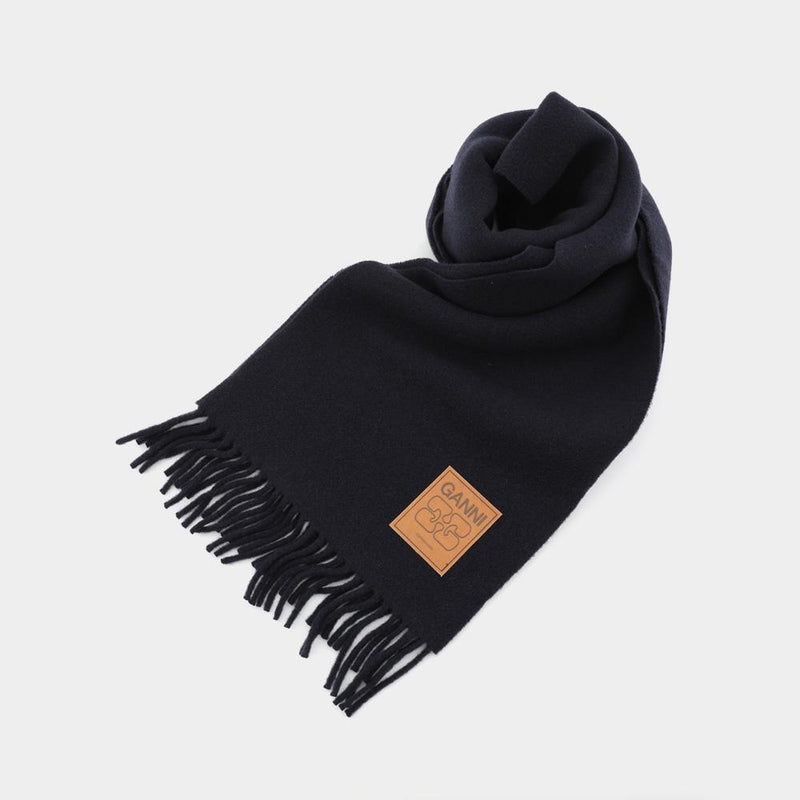 GANNI Patch Logo Wool Scarf A6931 683