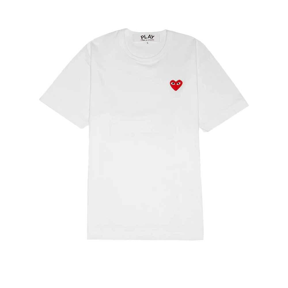Comme des Garcons White Red Heart Unisex Short Sleeve T-Shirt