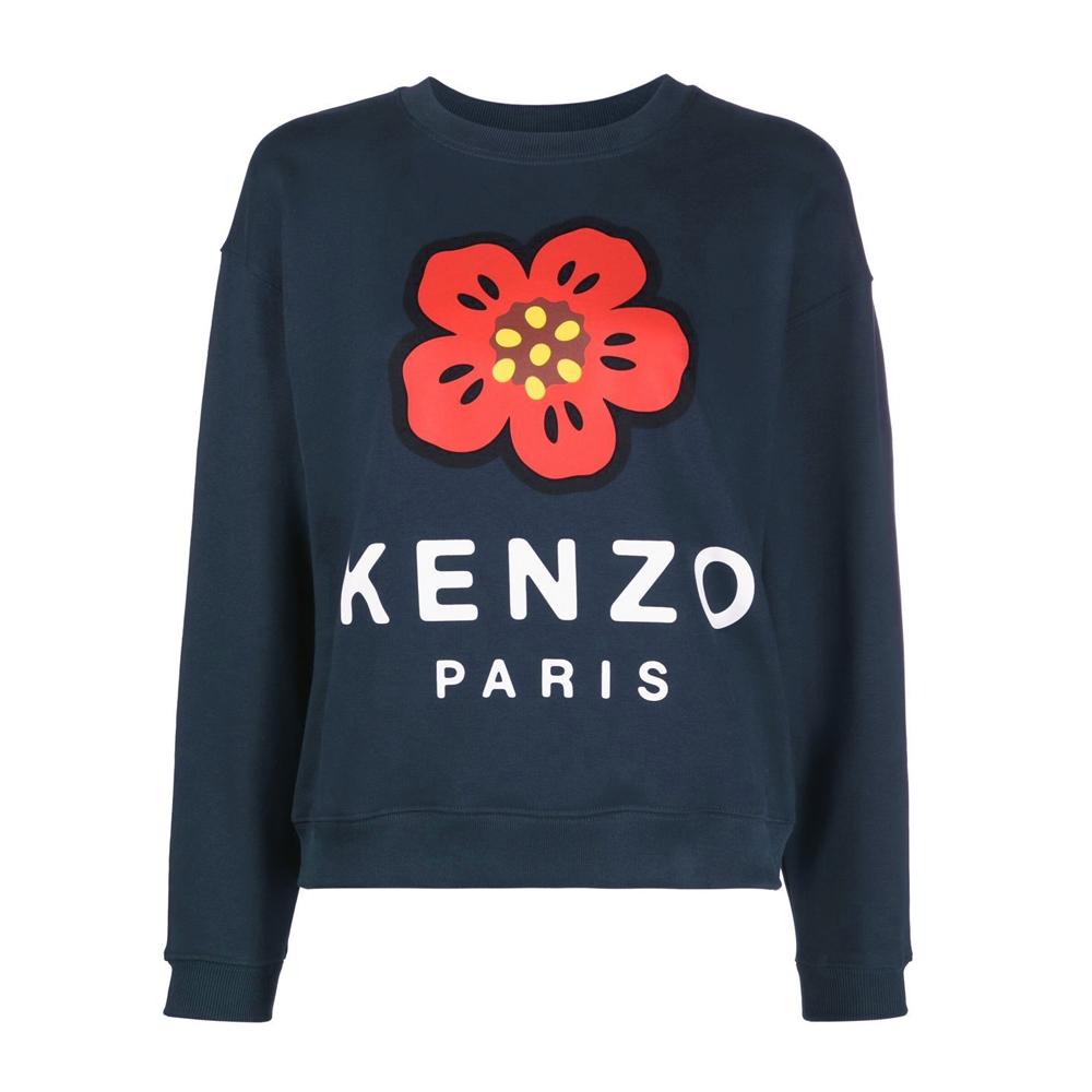 KENZO Flower Logo Print Fleece Sweatshirt Navy Women’s