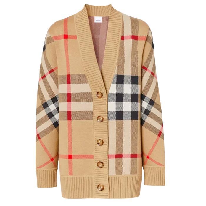 BURBERRY Check Technical Wool Jacquard Cardigan