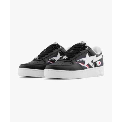 BAPE Leather Low-Top Sneakers for Men 001FWL801302MBLK BLACK DOM