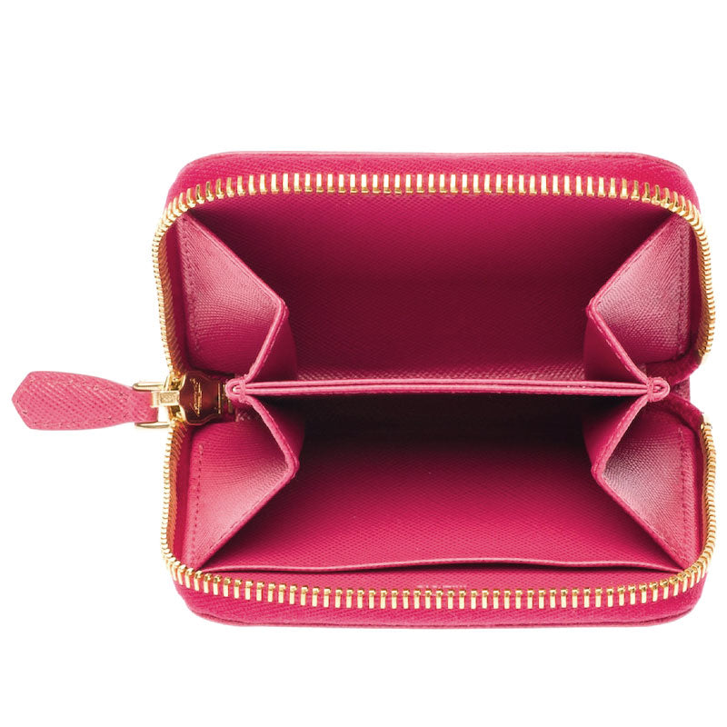PRADA Saffiano Leather Zip-Around Small Wallet with Gold Logo Coin Purse