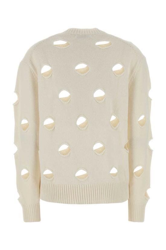 gimaguas Dots Pattern White Knit Crewneck Sweater
