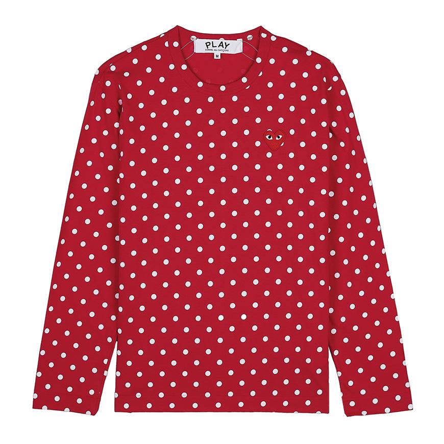 Comme des Garcons Unisex Heart Patch Polka Dot T-Shirt AZ T166 051 RED WHITE