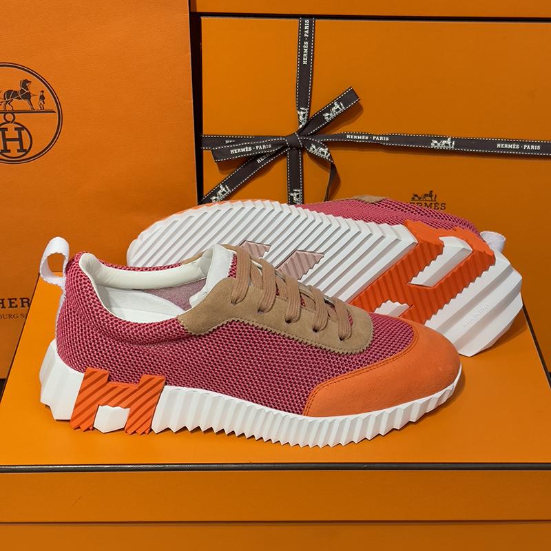 HERMES Bouncing Sneakers Pink Multi Mesh H Orange Logo Low-Top