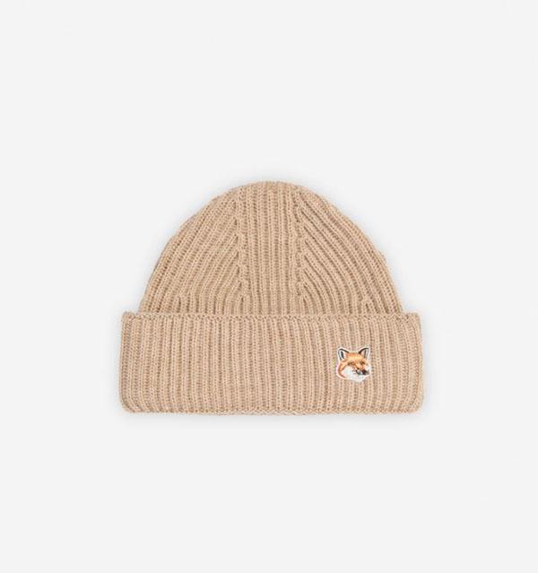 Maison Kitsune Embroidered Fox Head Wool Beanie Beige HU06149KT1022 P220