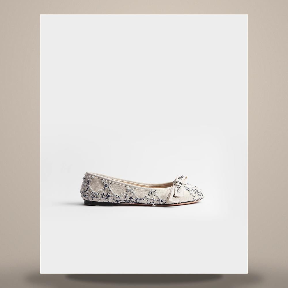 DIOR J’Adior Ballet Flats White Blue Cannage Cotton Bouclé Shoes KDF264DNF S33U
