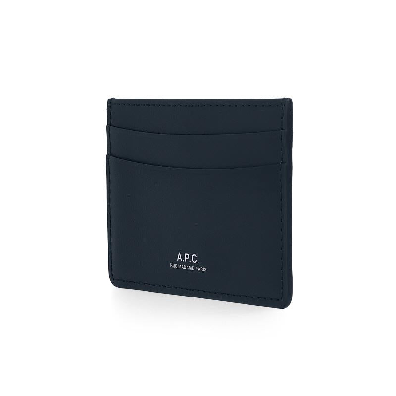 A.P.C. Dark Navy Leather Andre Card Holder for Men