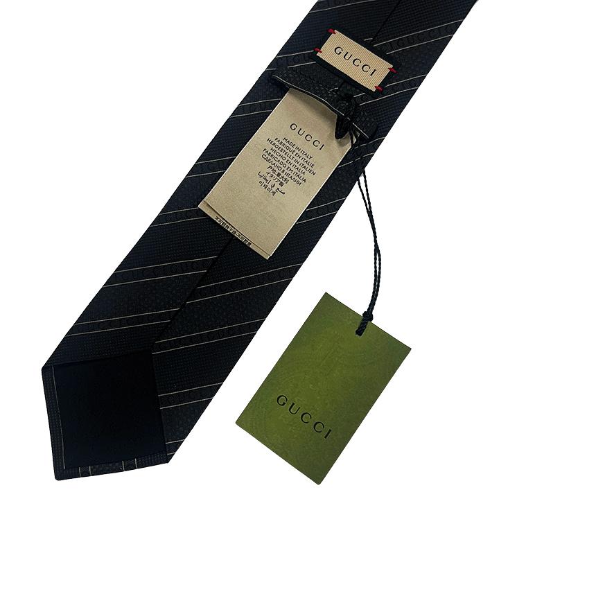 GUCCI Black Stripe Silk Tie