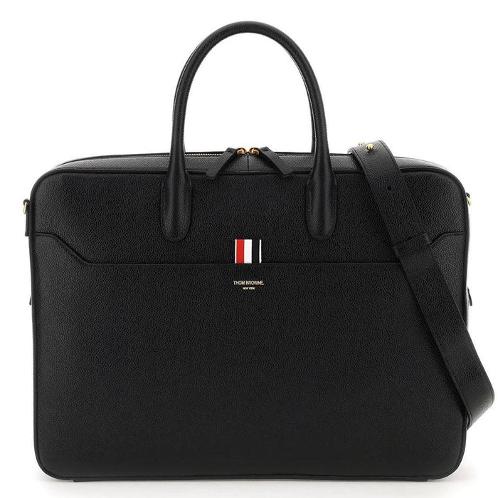 THOM BROWNE Black Leather Business Briefcase Laptop Bag MAG410A 00198 001