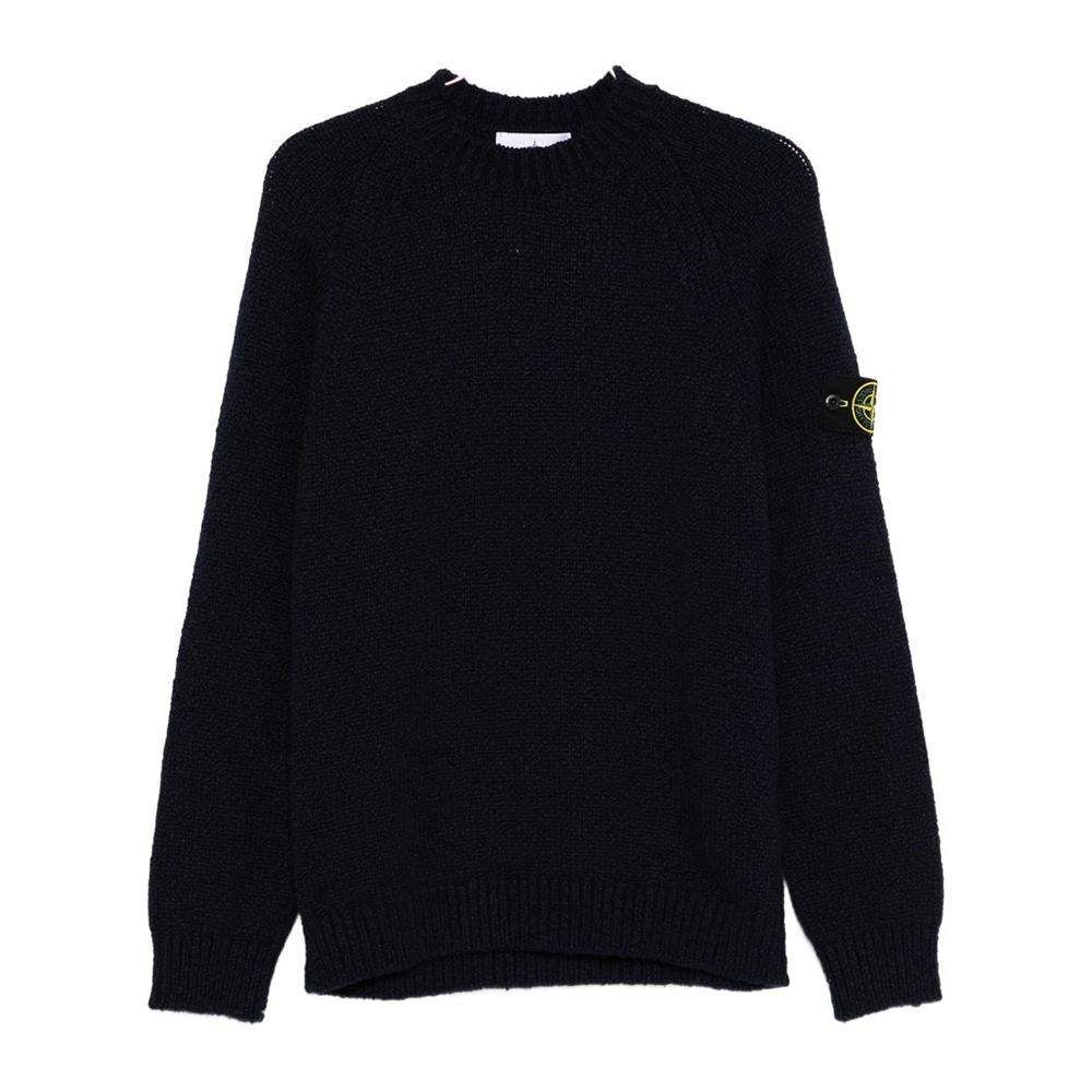 STONE ISLAND Navy Fancy Yarn Wool Raglan Crewneck Sweater Men