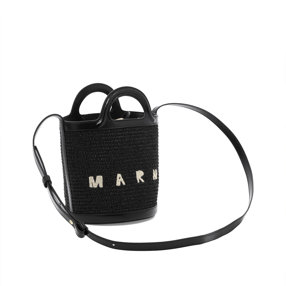 Marni Mini Bucket Crossbody Shoulder Tote Bag Black Leather